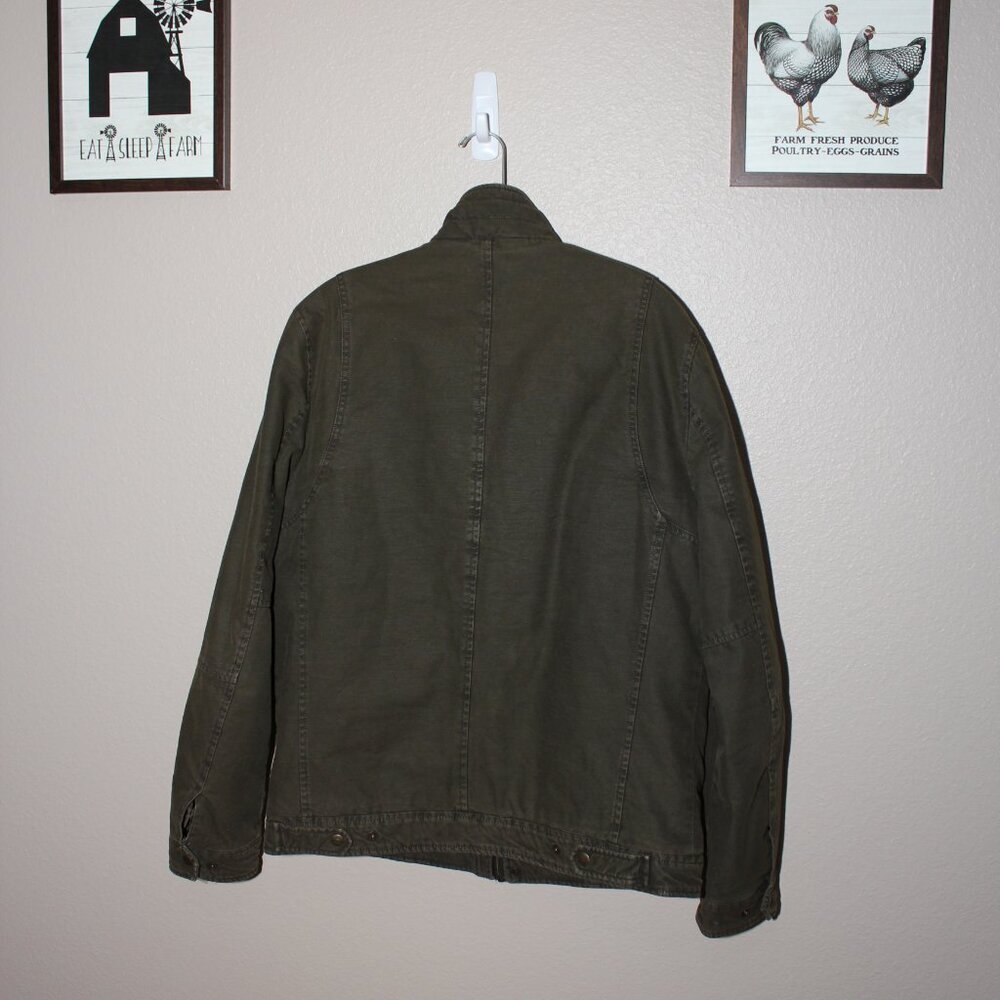 Levi's Mens Canvas feel Quilted Interior Green Heavy Coat Zip Snap Size Medium - Picture 3 of 13